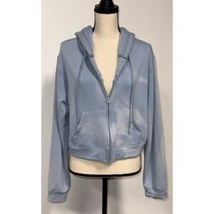 Always You Zip Front Fleece Lined Cropped Hoodie Blue Size XL